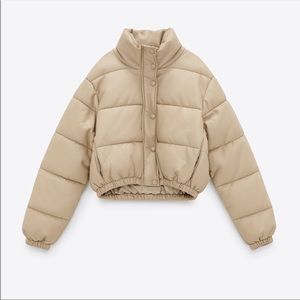 Zara Nude Faux Leather Puffer Jacket